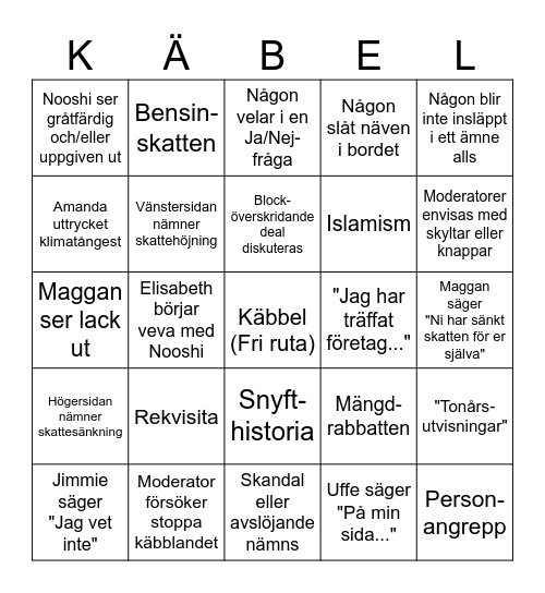 Partiledardebatt 2026 Bingo Card