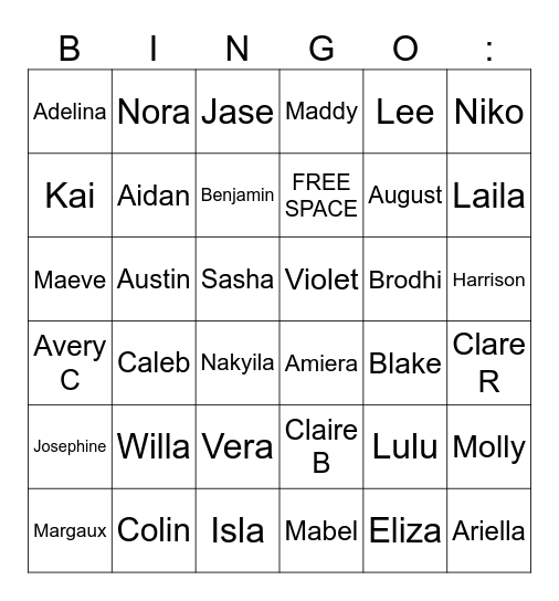 Name Bingo Card
