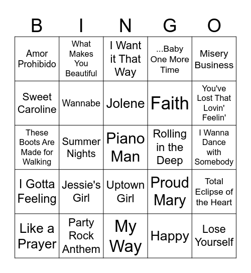 Karaoke Baby! Bingo Card