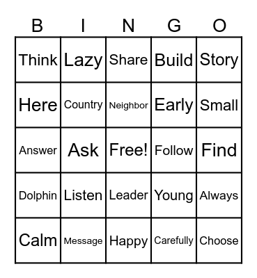 Parts of speech Bingo Card