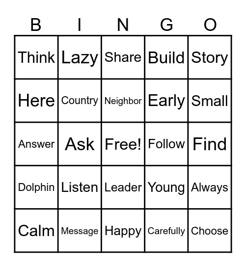 Parts of speech Bingo Card