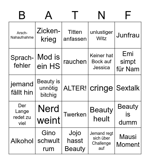 BEAUTY and the NERD Bingo Card