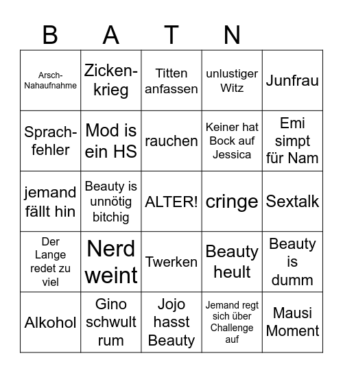 BEAUTY and the NERD Bingo Card