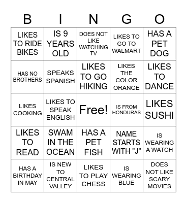 Icebreaker Bingo Card