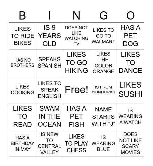 Icebreaker Bingo Card