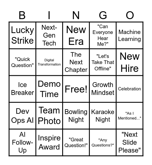 Dev Ops Bingo - Game 1 Bingo Card
