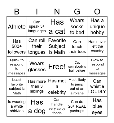 Mr. Park's Bingo Card