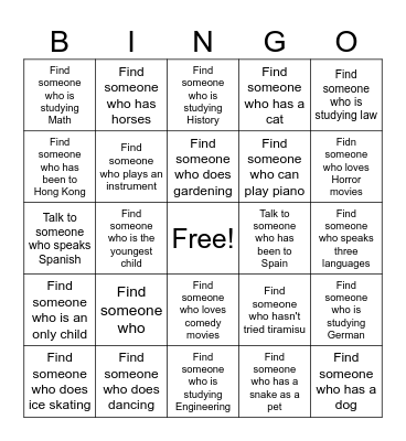 Mingle Bingo Card