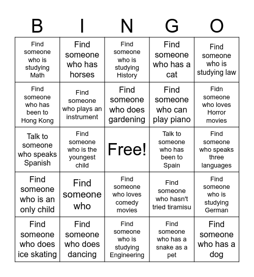 Mingle Bingo Card