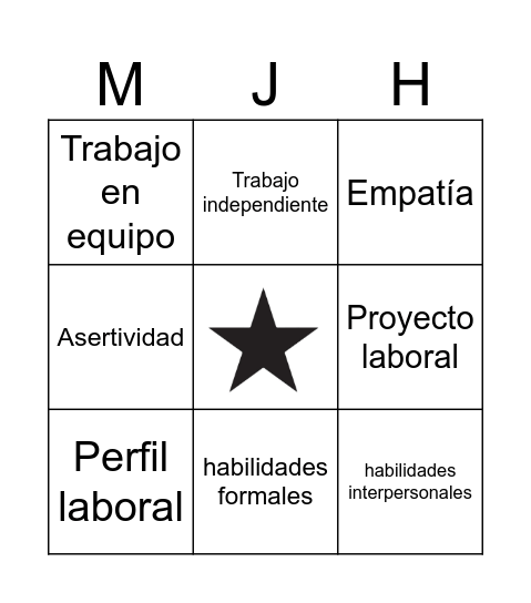 Habilidades para el trabajo Bingo Card