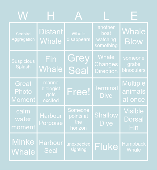Whale Watching Bingo Card