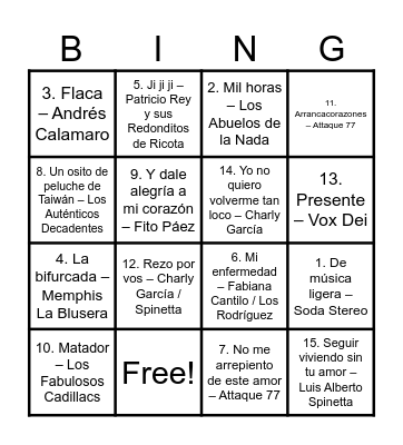 Bingo Musical! Bingo Card