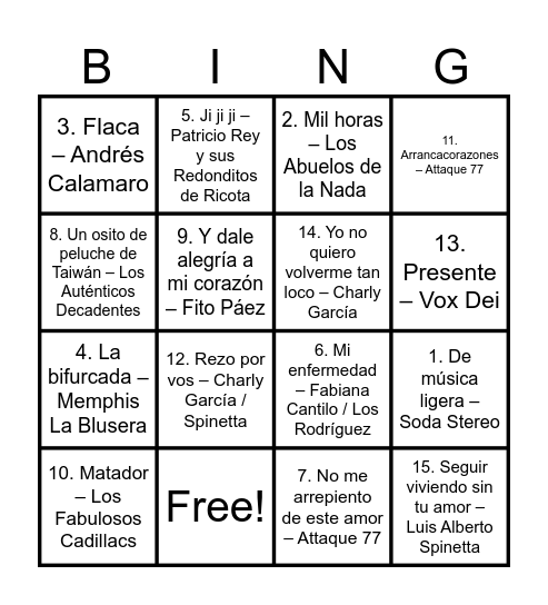 Bingo Musical! Bingo Card
