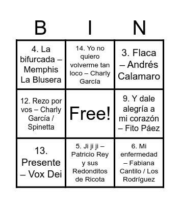 Bingo Musical! Bingo Card