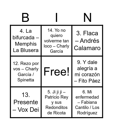Bingo Musical! Bingo Card