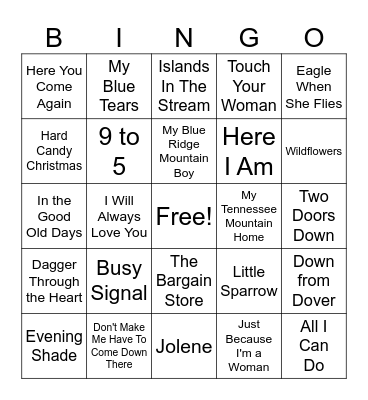 Dolly Parton Bingo Card