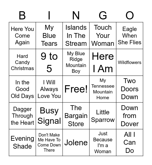 Dolly Parton Bingo Card