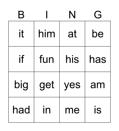 1G Power Words Bingo Card