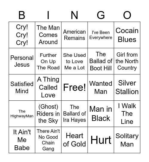 Johnny Cash Bingo Card