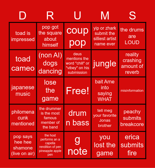 Untitled Drums Bingo Card