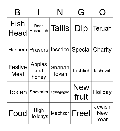 Rosh Hashanah Bingo Card
