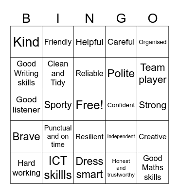 Skills and qualities for jobs Bingo Card