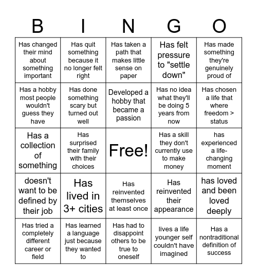 Generalists' Bingo Card
