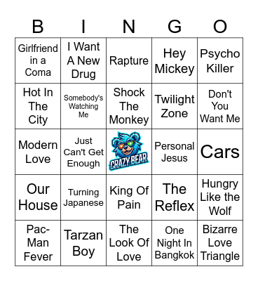Weird 80's Songs Bingo Card