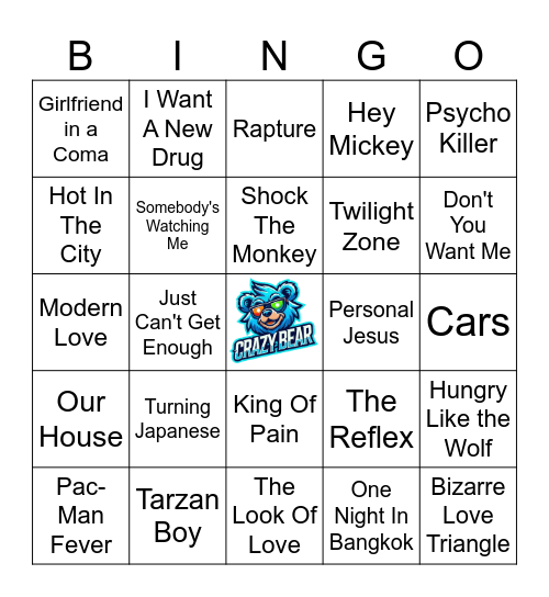 Weird 80's Songs Bingo Card