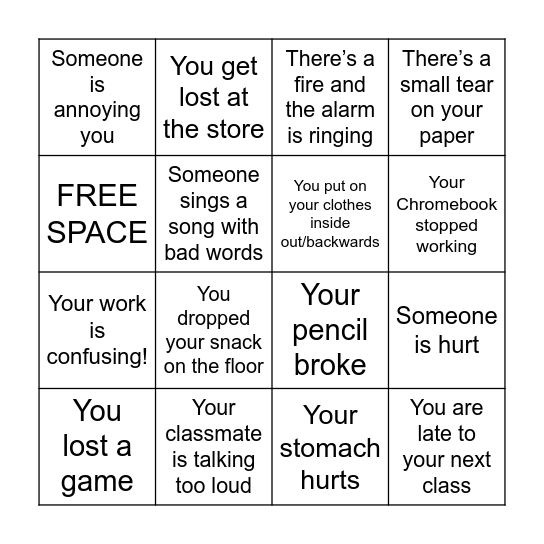 Size of the Problem Bingo Card