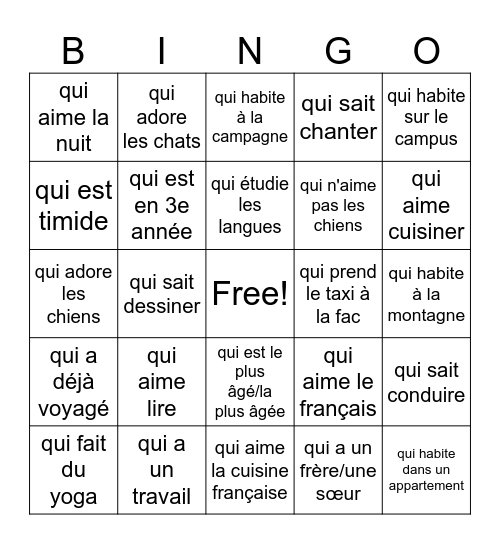 Trouvez quelqu'un Bingo Card
