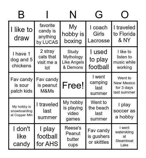 Getting to know you - Advisement Bingo Card