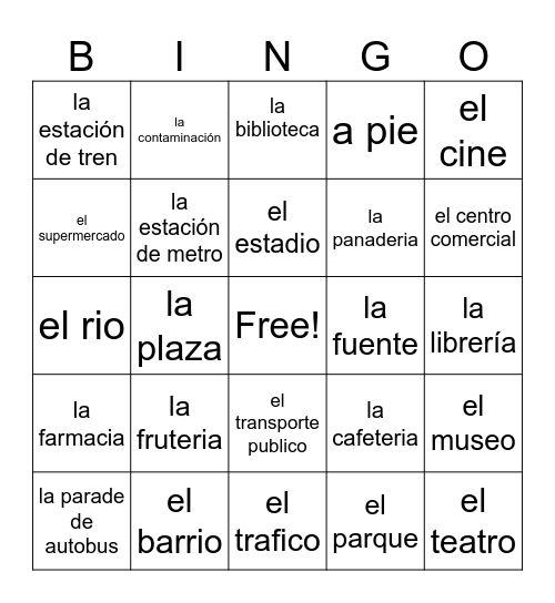 La ciudad y la tiendas Bingo Card