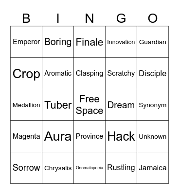 Weslandia/ Little Eagle Bingo Card