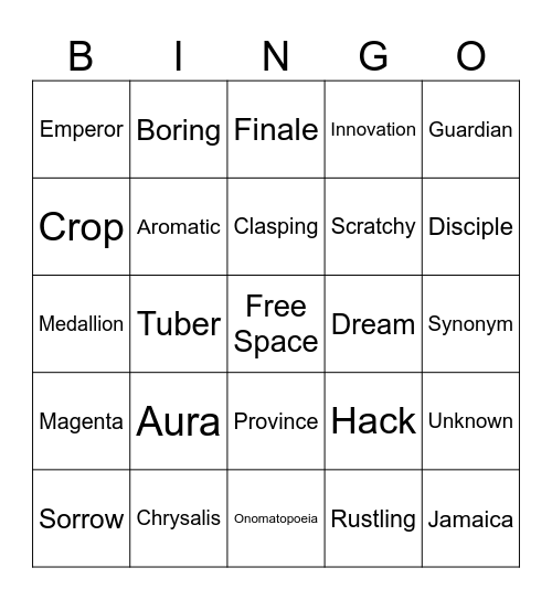 Weslandia/ Little Eagle Bingo Card