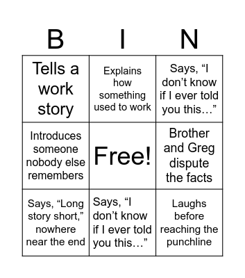 Greg's Bingo Card