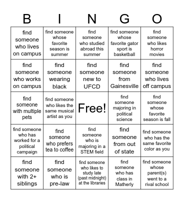find someone who Bingo Card