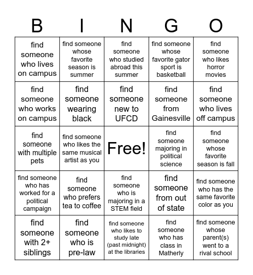 find someone who Bingo Card