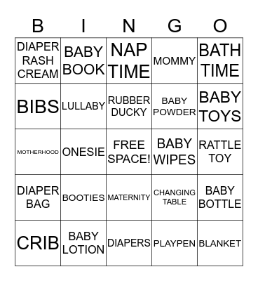 Shaiza's Baby Shower Bingo Card