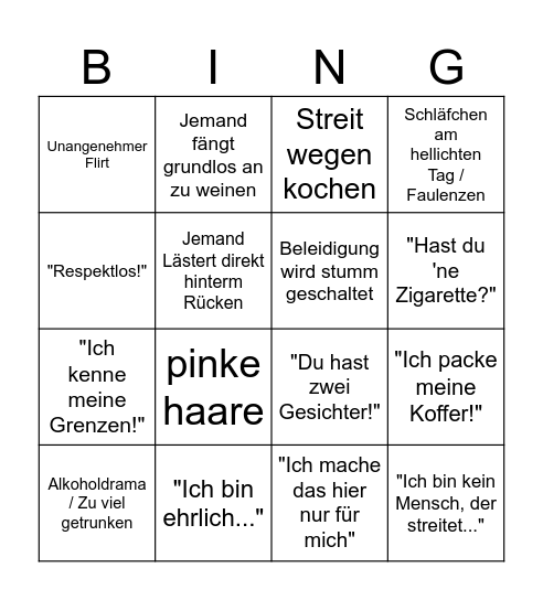 TRASH TV Bingo Card