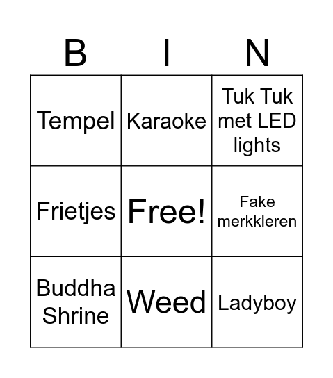 Bangkok Bingo Card