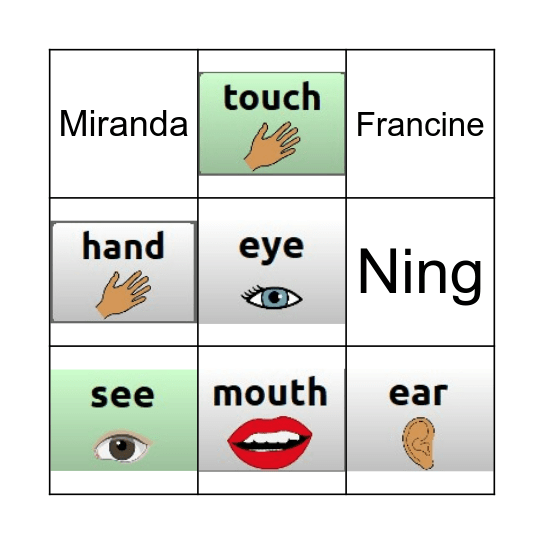 KG U2:5 Senses BINGO Card
