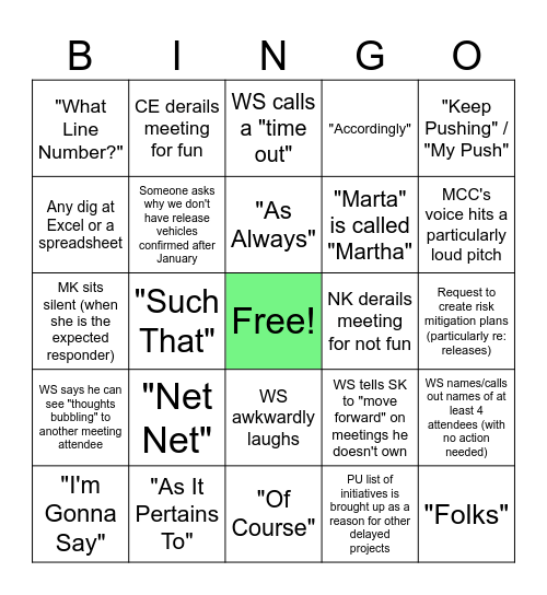Shots for Sam Bingo Card