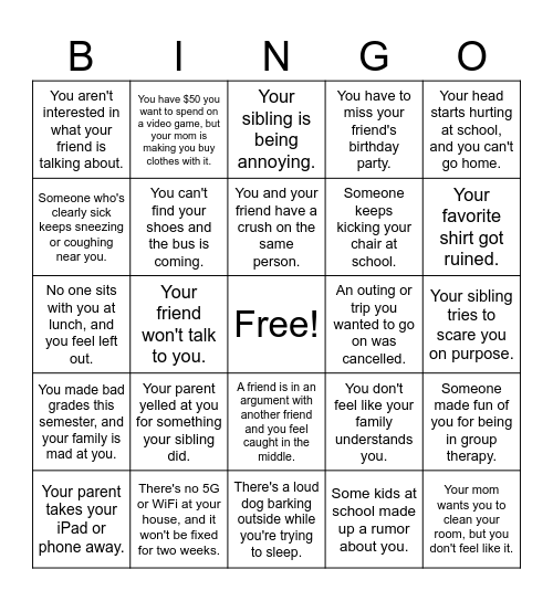 Trigger Bingo Card