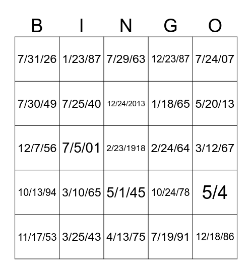 Family Birthday's Bingo Card
