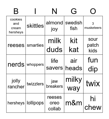 Candy! Bingo Card