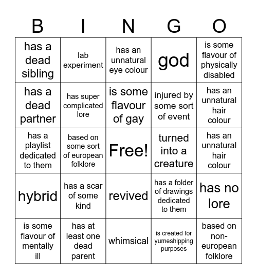 oc bingo Card