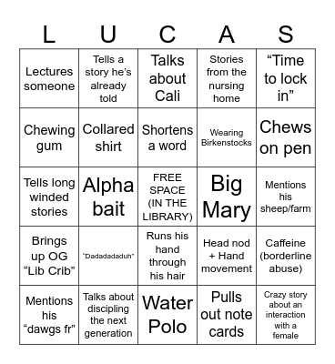 Thomas Lucas Bingo Card