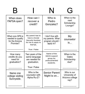 Senior Shuffle Bingo Card