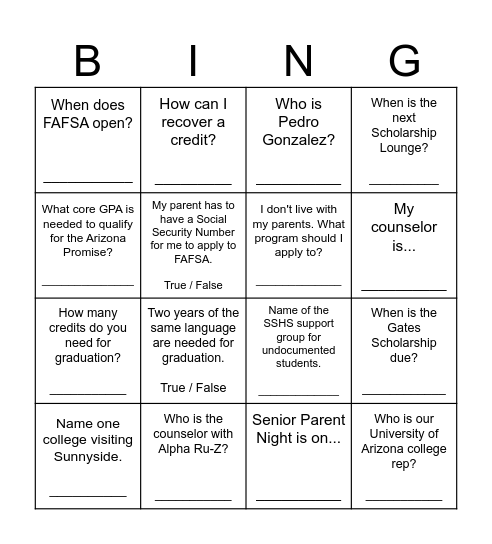 Senior Shuffle Bingo Card